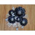 DO IT YOURSELF SET OF 5 PAPER FLOWERS WITH PAPER BUTTERFLIES AND LEAVES BLACK AND SILVER, Nursery...