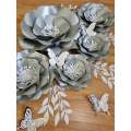 DO IT YOURSELF SET OF 5 PAPER FLOWERS WITH PAPER BUTTERFLIES AND LEAVES GREY AND SILVER, Nursery ...