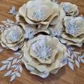 DO IT YOURSELF SET OF 5 PAPER FLOWERS WITH PAPER BUTTERFLIES AND LEAVES CREAM AND SILVER, Nursery...