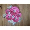 DO IT YOURSELF SET OF 5 PAPER FLOWERS WITH PAPER BUTTERFLIES AND LEAVES BRIGHT PINK/CERISE AND SI...