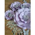 DO IT YOURSELF SET OF 5 PAPER FLOWERS WITH PAPER BUTTERFLIES AND LEAVES LILAC/PURPLE AND SILVER, ...