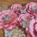 DO IT YOURSELF SET OF 5 PAPER FLOWERS WITH PAPER BUTTERFLIES AND LEAVES PINK AND SILVER, Nursery ...