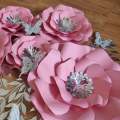 DO IT YOURSELF SET OF 5 PAPER FLOWERS WITH PAPER BUTTERFLIES AND LEAVES PINK AND SILVER, Nursery ...