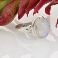 Radiant Rainbow Moonstone Sterling Silver Ring - Magical Color-Shift Gem