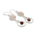 Gem Duets: Rose Quartz & Garnet Sterling Silver Earrings