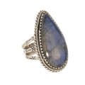 Labradorite Dreams: Handcrafted Sterling Silver Ring Set on Tri-Band Texture