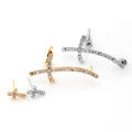 Stylish Ear Clip Long Cuff Earring Trendy Rhinestone Cross Silver Gold Earrings Jewelry ... - Silver