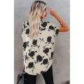 Floral Printed Short Sleeve Blouse - Cream & Black