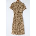 Khaki Leopard Print Midi Dress
