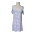 Open Shoulder Dress - White with Blue Rose Print