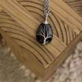 Tree of life Drop Necklace - Obsidian