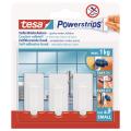 TESA Powerstrips Hooks Small Rectangular Classic 3 Hooks/ 4 Strips White