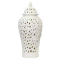 Ginger Jar - White Embossed Flowers Cut-Out Tall 44cm