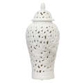 Ginger Jar - White Embossed Flowers Cut-Out Tall 44cm