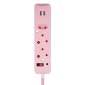 Switched 3M 3-way Surge Protected Multiplug with Dual 2.4A USB Ports Braided Cord - Pink MS-8501-3-P