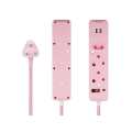 Switched 3M 3-way Surge Protected Multiplug with Dual 2.4A USB Ports Braided Cord - Pink MS-8501-3-P