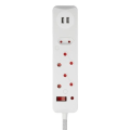 Switched 3M 3-way Surge Protected Multiplug with Dual 2.4A USB Ports Braided Cord - White MS-8501-3-