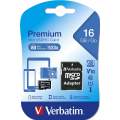 Verbatim Premium Memory Card 16GB MicroSDHC Class 10 44082