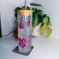 Glass Drinking Bottle with Bamboo lid and Metal Straw (Colour changing Design)