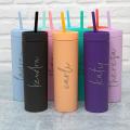 Personalised Skinny Drinking Tumbler 574ml with lid and straw - Double wall Pastel Matte
