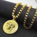 Hip Hop Gold Round Medusa Head  Pendant Necklace fon Men, Chain Length: 80cm(Gold)