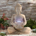 Buddha Statue - Solar Powered Light - Polystone Garden Light - Brown Design