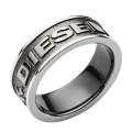 Diesel Silver Stainless Steel Gunmetal Men's Ring