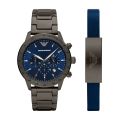 Emporio Armani Mario Chronograph Gunmetal Stainless Steel Watch and Bracelet Set - AR80045