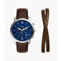 Fossil Chronograph Brown Leather Men's Watch and Bracelet Set | FS6018SET
