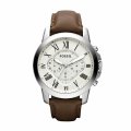 Fossil Grant Silver Round Leather Men's Watch | FS4735