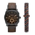 Fossil Men's Machine Black Round Leather Watch | FS5251SET