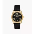 Michael Kors Lexington Three-Hand Black Leather Woman's Watch | MK4748