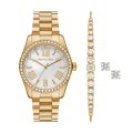 Michael Kors Lexington Three-Hand Gold Stainless Steel Women's Watch and Jewellery Gift | MK1079SET