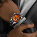 Seiko 5 Orange Dial Silver Stainless Steel Strap Men's Watch | SRPK11K1