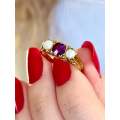 1977 Vintage Opal, Amethyst and Diamond 18ct Gold Ring