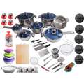 56 Pieces Capsuled Glass-Lid S. Steel Pot Set & Kitchen Accessories