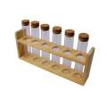 7 Piece Glass Tube Spice Set with Cork Lids & Wooden Holder