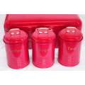 Retro Design Two Loaf Bread Bin with 3 Piece Matching Canister Set - Red
