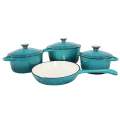 LMA 7 Piece Cast Iron Dutch Oven Cookware Set - Turquoise
