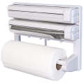 Spice Rack - White | Kitchen Triple Paper Roll Dispenser And Tissue Paper Roll Holder, 3-In-1 Foil P