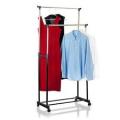 Stainless Steel Double-Pole Clothes Hanger/Rack, Rolling Bar Rail Rack, Adjustable Premium Double-Po