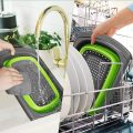 Silicone Collapsible Strainer with Extendable Handle Over Sink Drain Basket for Pasta, Vegetables, F