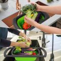 Silicone Collapsible Strainer with Extendable Handle Over Sink Drain Basket for Pasta, Vegetables, F