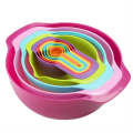 10pcs Stackable Rainbow Colorful Plastic Mixing Bowl Colander Washing Basket Mesh Sieve Measuring cu