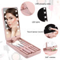 Makeup Mirror Gift LED Lights With Brushes Touch Control 360 Rotation Compact