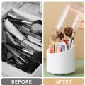 Makeup Brush Holder Organizer with Lid 360 Rotating Dustproof Makeup Brushes Container with Clear Ac