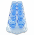 10 Neon Plastic Shot Glasses with Tray - Red