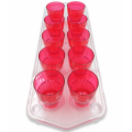 10 Neon Plastic Shot Glasses with Tray - Red