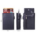 RFID protection bi-fold pop-up coin case wallet - PU Leather - Black