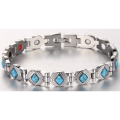 Magnetic Therapy Bracelet for Women - Silver and Turquoise